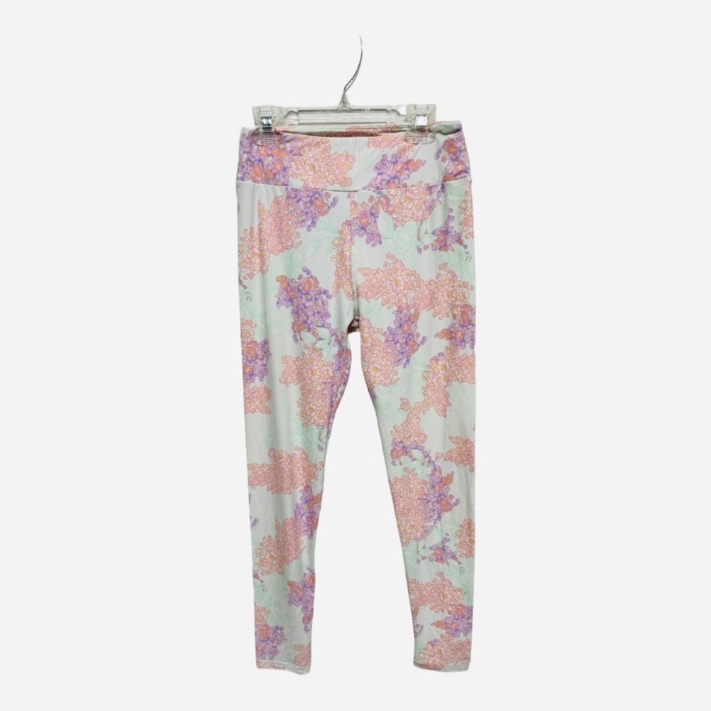 Lularoe White Background Floral Leggings One Size (OS) Butter soft